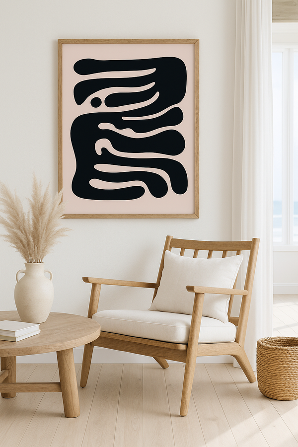 Beige and Black Digital Download Mid Century Modern Wall Art, Abstract Art, Minimalist Poster