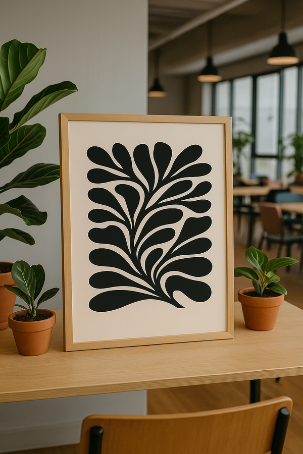 Moody Botanical Art Print | Organic Large Abstract Floral Wall Decor | Mid Century Modern Beige & Black Wall Art