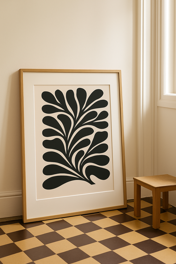 Moody Botanical Art Print | Organic Large Abstract Floral Wall Decor | Mid Century Modern Beige & Black Wall Art