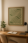 Flowing Lines Minimalist Wall Art – Sage Green and Beige Abstract Print, Japandi Style Room Decor