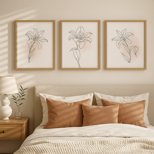 Minimalist Botanical Line Art Prints Digital Download, Neutral Wall Decor Set of 3