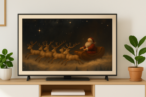 Santa Sleigh Christmas Digital Art for Samsung Frame TV | Cozy Nordic Holiday Decor | Festive Digital Download for Living Room