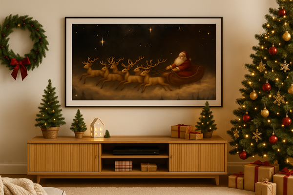 Santa Sleigh Christmas Digital Art for Samsung Frame TV | Cozy Nordic Holiday Decor | Festive Digital Download for Living Room