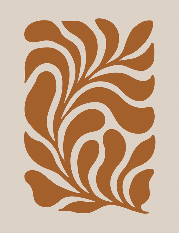 Burnt Orange Botanical Printable Wall Art, Modern Abstract Botanical Art Print