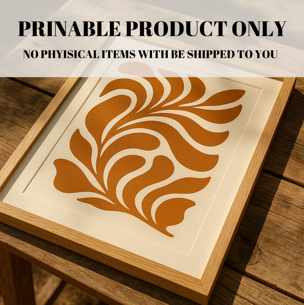 Burnt Orange Botanical Printable Wall Art, Modern Abstract Botanical Art Print