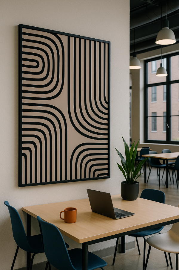 Beige Black Abstract Line Art – Minimalist Geometric Wall Print, Neutral Stripes Poster