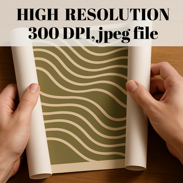 Flowing Lines Minimalist Wall Art – Sage Green and Beige Abstract Print, Japandi Style Room Decor