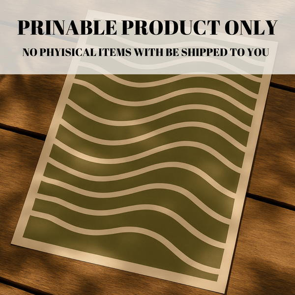 Flowing Lines Minimalist Wall Art – Sage Green and Beige Abstract Print, Japandi Style Room Decor