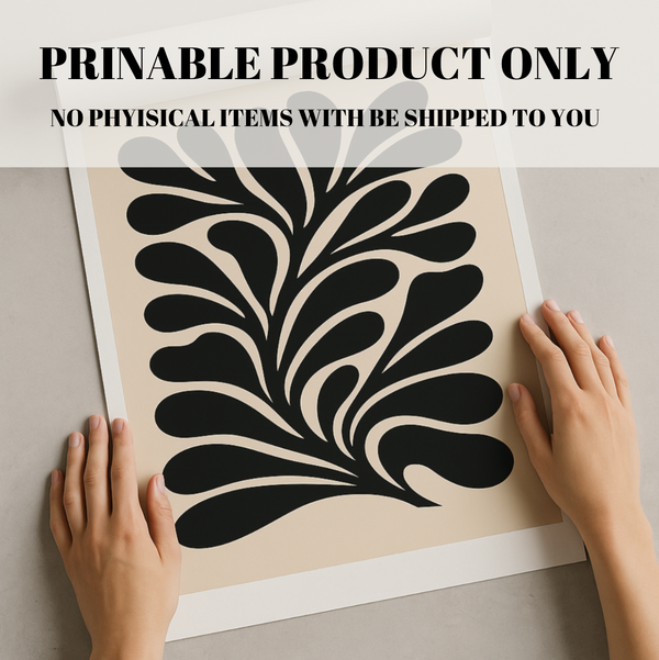 Moody Botanical Art Print | Organic Large Abstract Floral Wall Decor | Mid Century Modern Beige & Black Wall Art