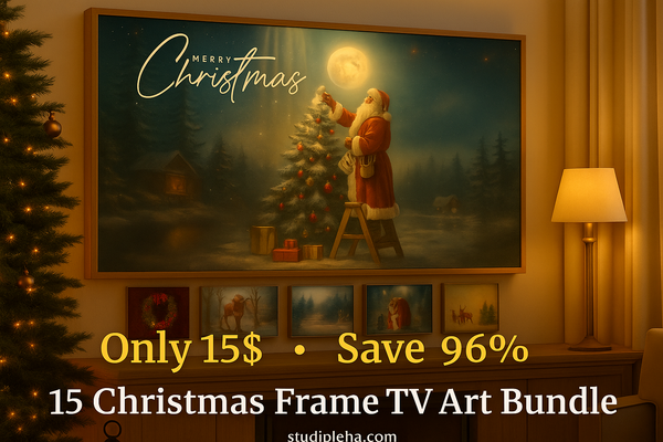 15-Pack Christmas Frame TV Art Bundle | Festive Winter Scenes, Santa, Trees & Cozy Fireplace | Digital Download. Checkout save more 15$
