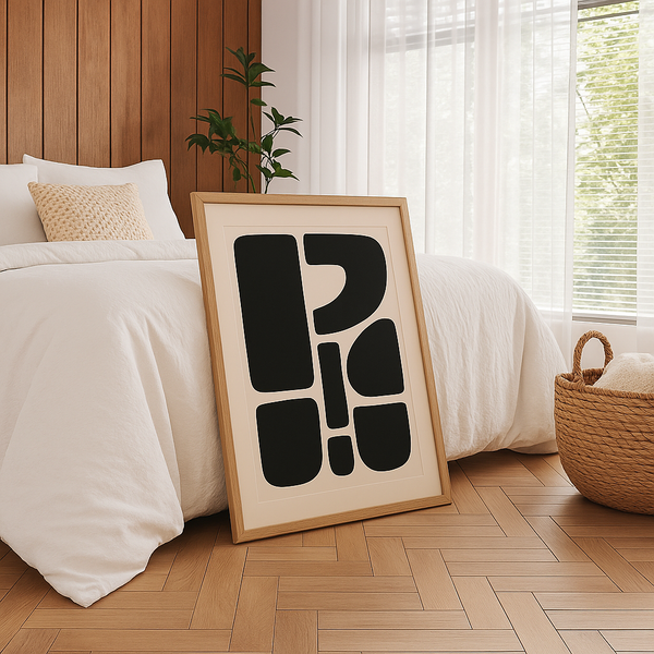 Geometric Shapes, Beige Black Wall Art, Digital Download